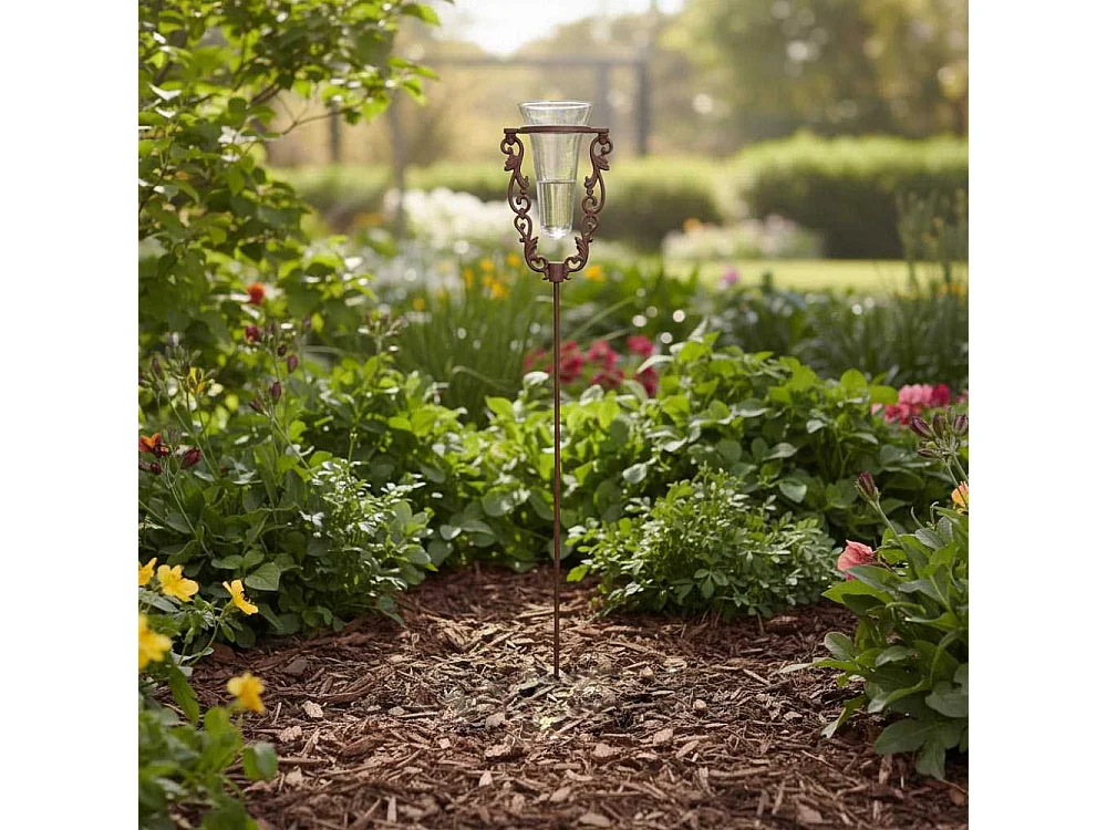 Pluviometro da giardino in vetro con supporto in ghisa