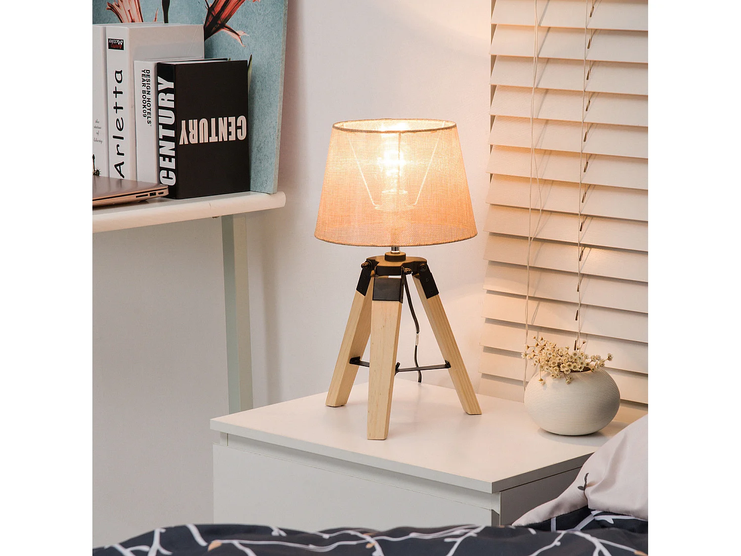 Lámpara de mesa crema 24x24x45 cm HOMCOM