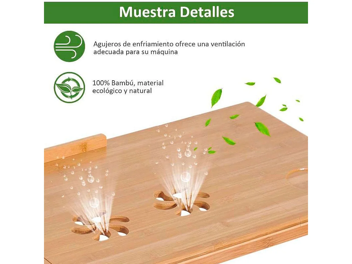 Mesa de ordenador portátil natural bambú 72x35x30 cm HOMCOM