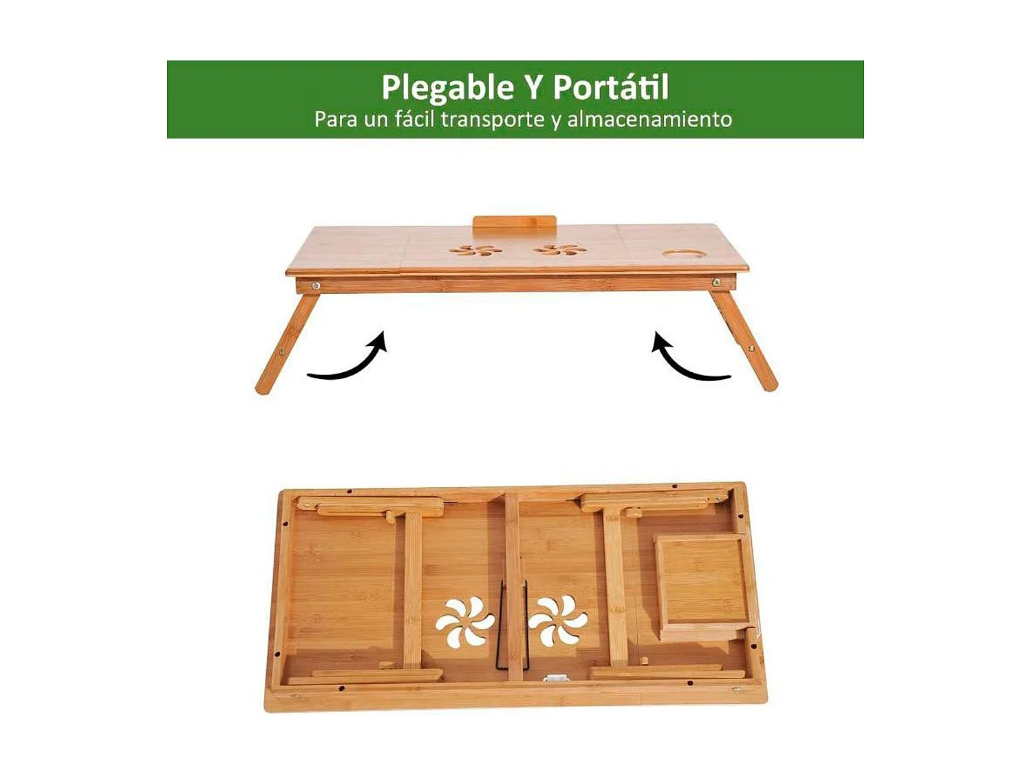 Mesa de ordenador portátil natural bambú 72x35x30 cm HOMCOM