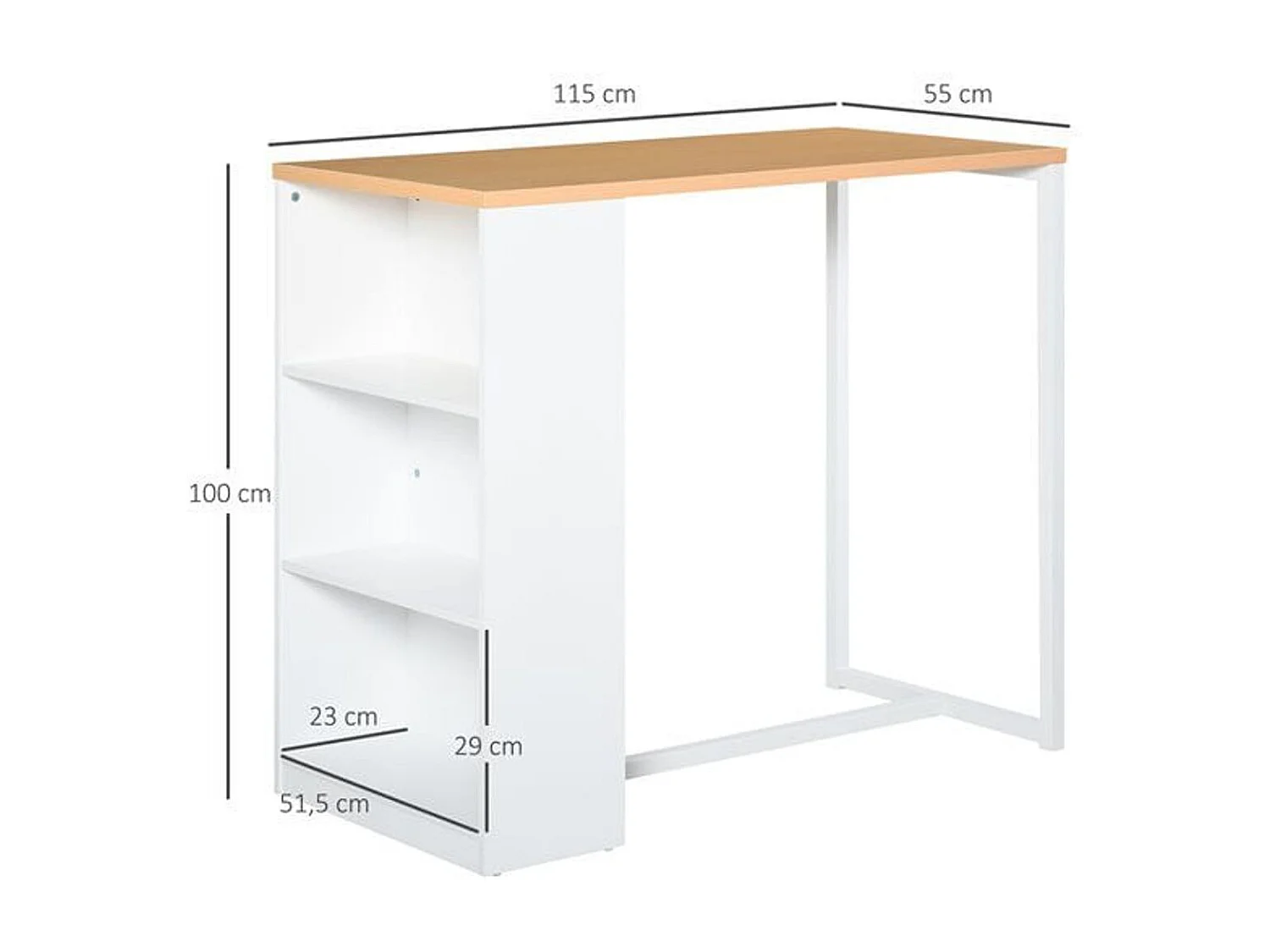 Mesa de bar blanco, roble 115x55x100 cm HOMCOM