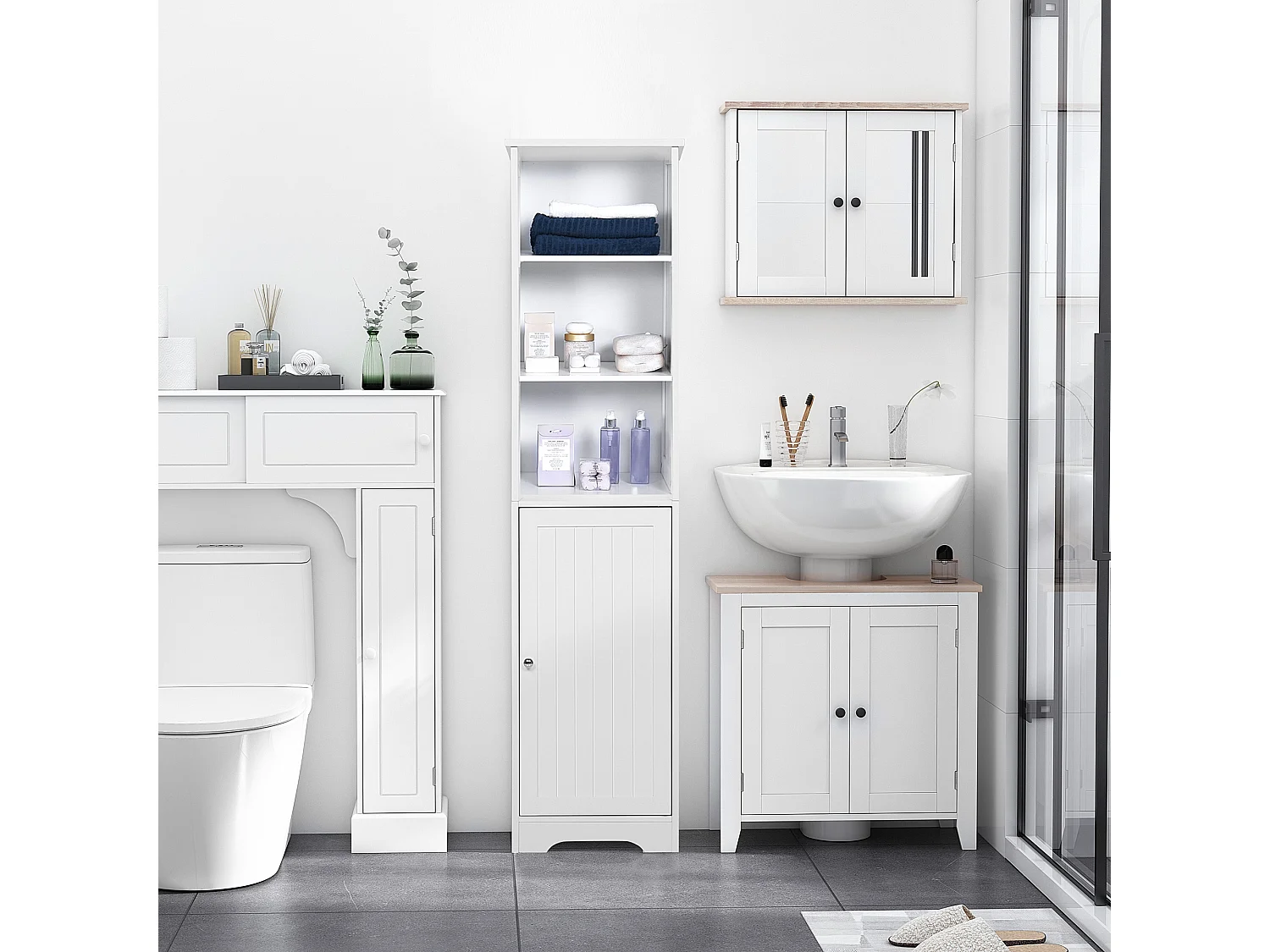 Armario alto de baño blanco 40x38x160cm kleankin