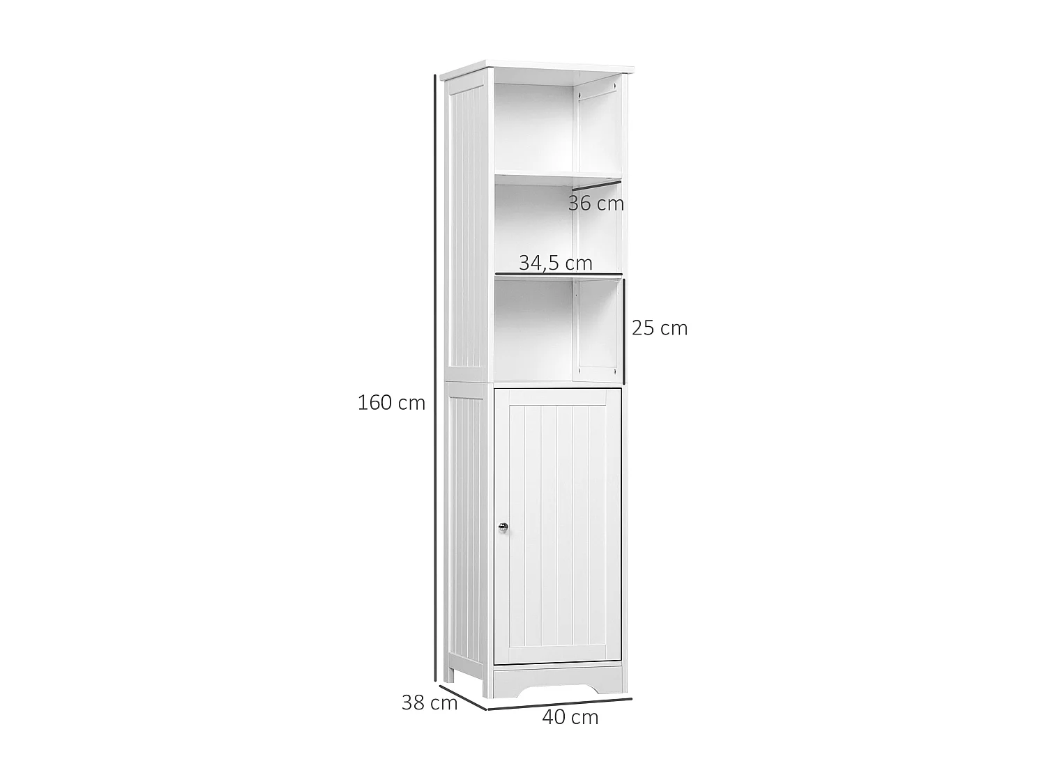 Armario alto de baño blanco 40x38x160cm kleankin