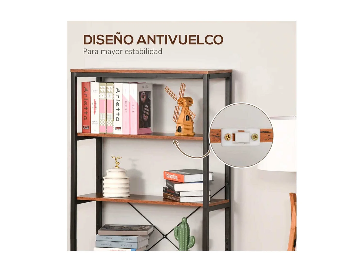 Estantería de 6 niveles negro y marrón rústico 80x30x180 cm HOMCOM