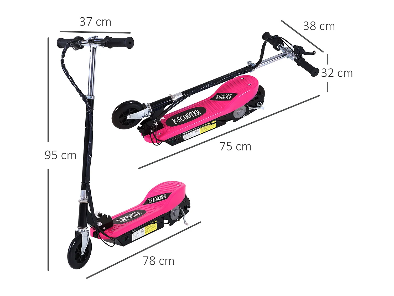 Patinete eléctrico para niños rosa 78x37x99 cm HOMCOM