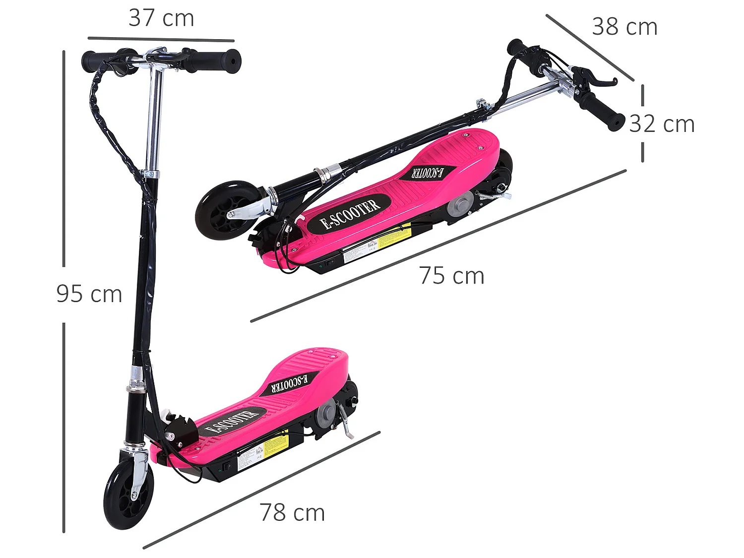 Patinete eléctrico para niños rosa 78x37x99 cm HOMCOM