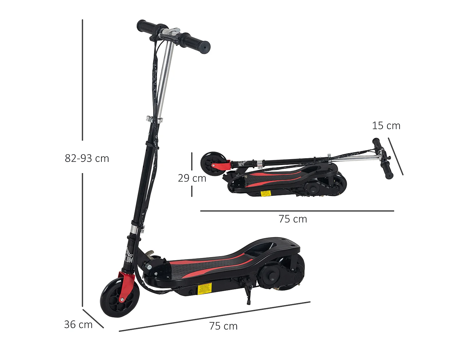 Patinete eléctrico negro 75x36x93 cm HOMCOM