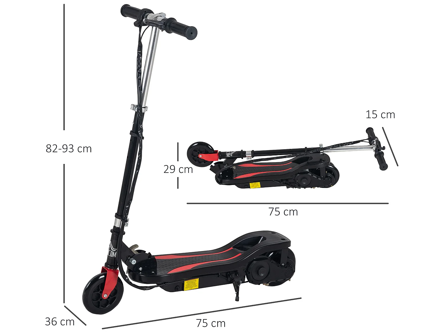 Patinete eléctrico negro 75x36x93 cm HOMCOM