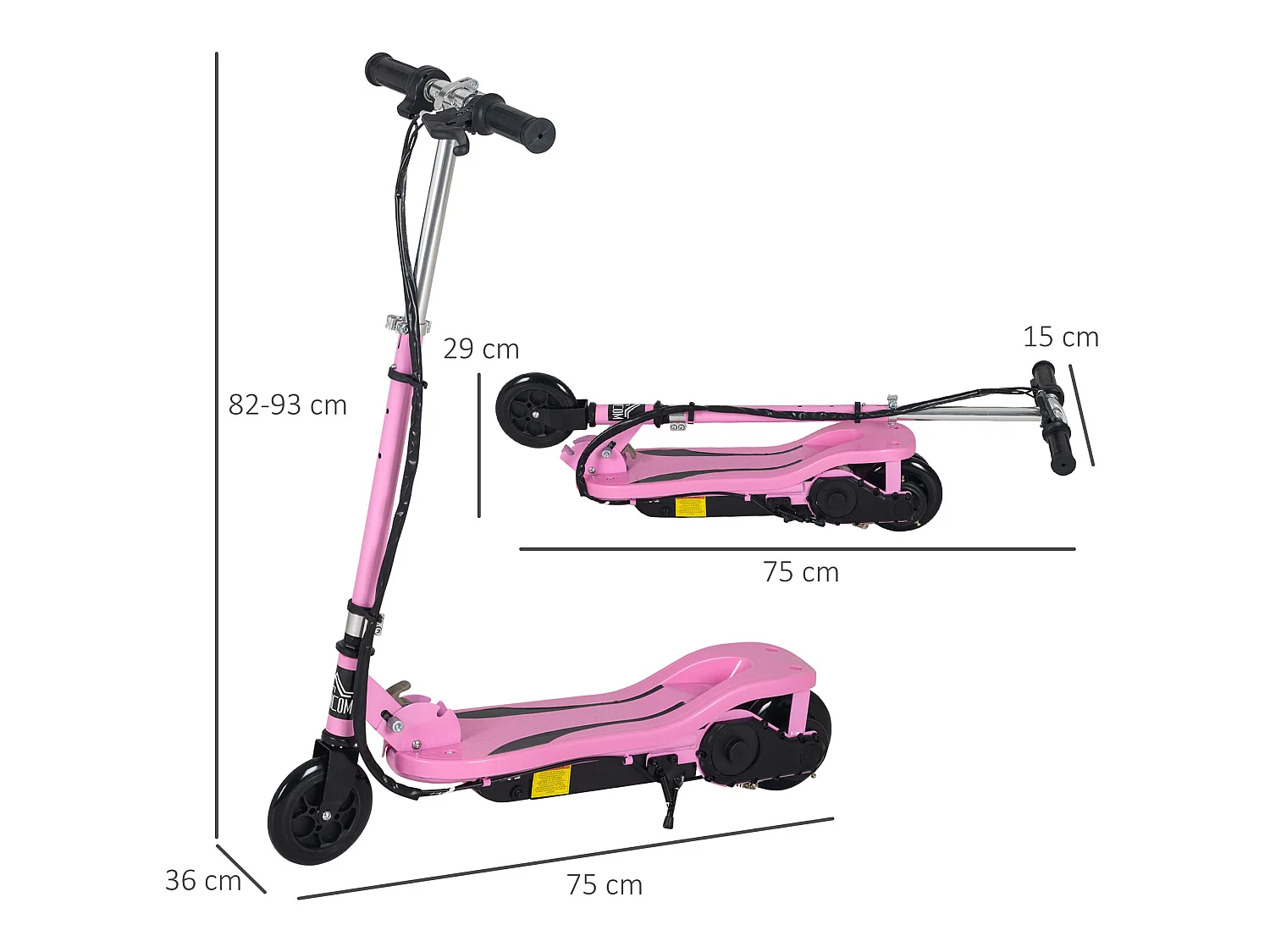 Patinete eléctrico rosa 75x36x93 cm HOMCOM
