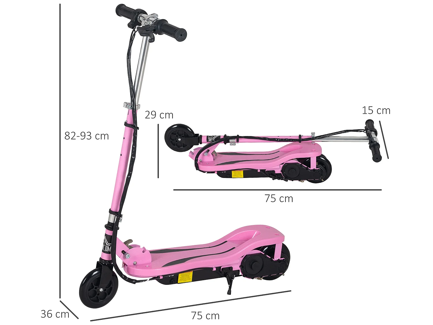 Patinete eléctrico rosa 75x36x93 cm HOMCOM