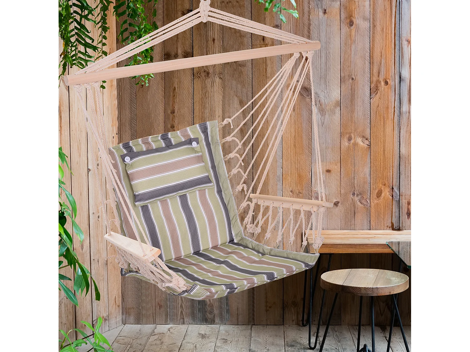 Silla colgante rayas multicolor 100x106 cm Outsunny