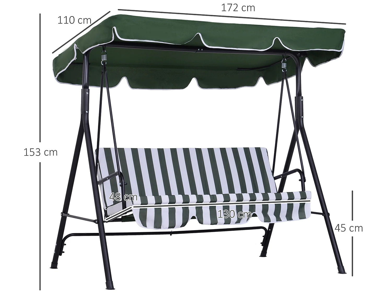 Columpio de jardín verde 172x110x153cm Outsunny