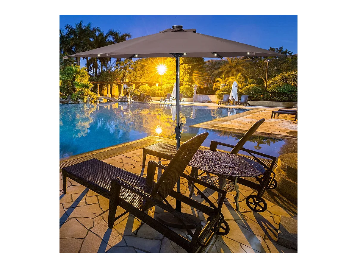 Parasol de Jardin/Parasol Déporté et Inclinable de Jardin Dia 270 CM avec 16 LED Marron