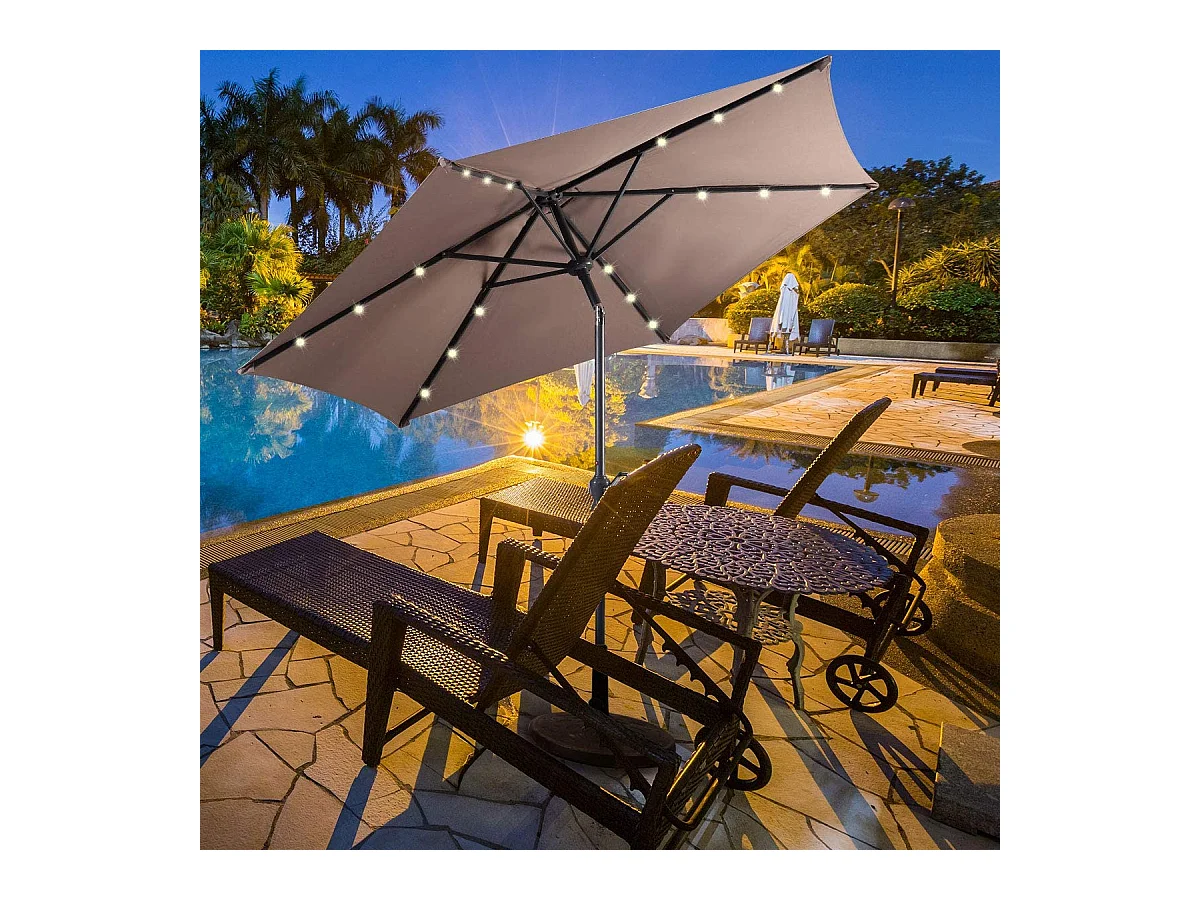 Parasol de Jardin/Parasol Déporté et Inclinable de Jardin Dia 270 CM avec 16 LED Marron