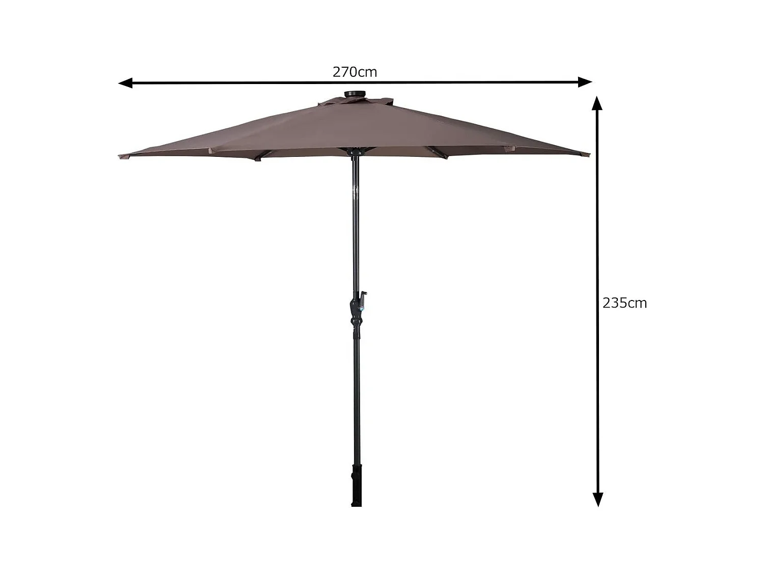 Parasol de Jardin/Parasol Déporté et Inclinable de Jardin Dia 270 CM avec 16 LED Marron