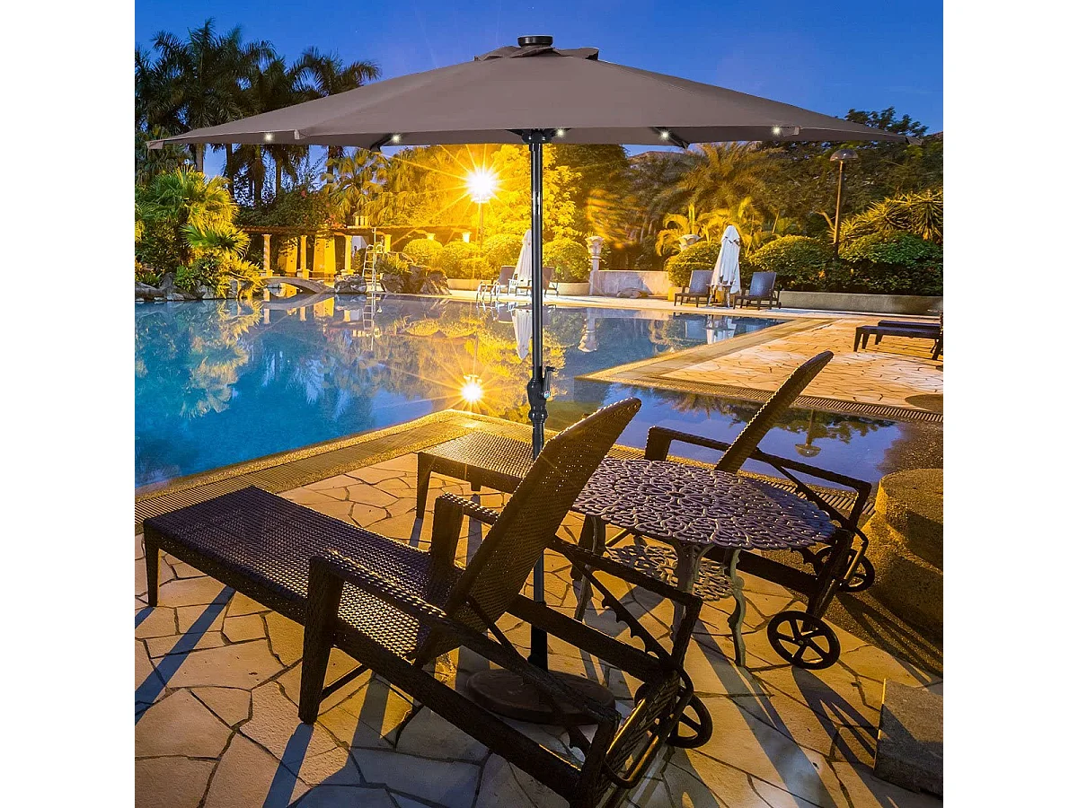 Parasol de Jardin/Parasol Déporté et Inclinable de Jardin Dia 270 CM avec 16 LED Marron