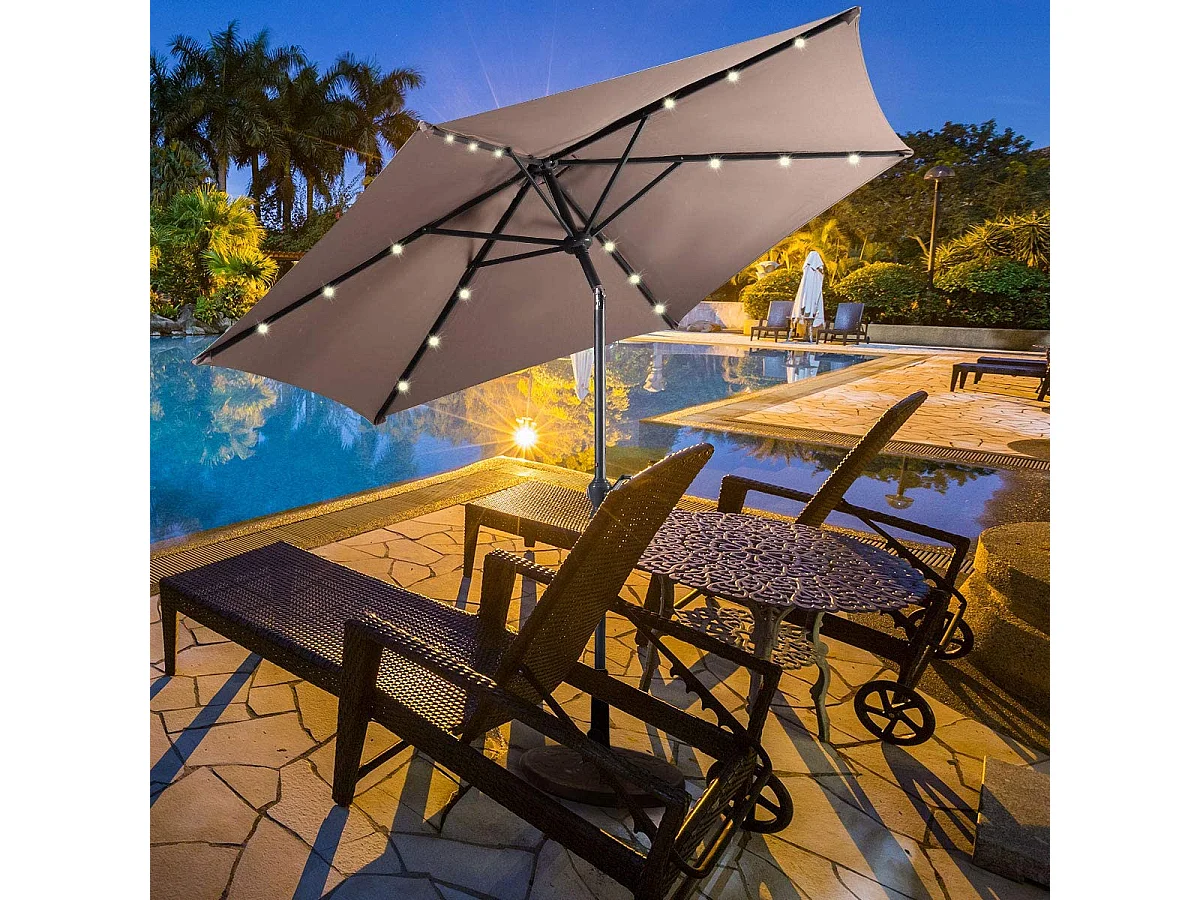 Parasol de Jardin/Parasol Déporté et Inclinable de Jardin Dia 270 CM avec 16 LED Marron