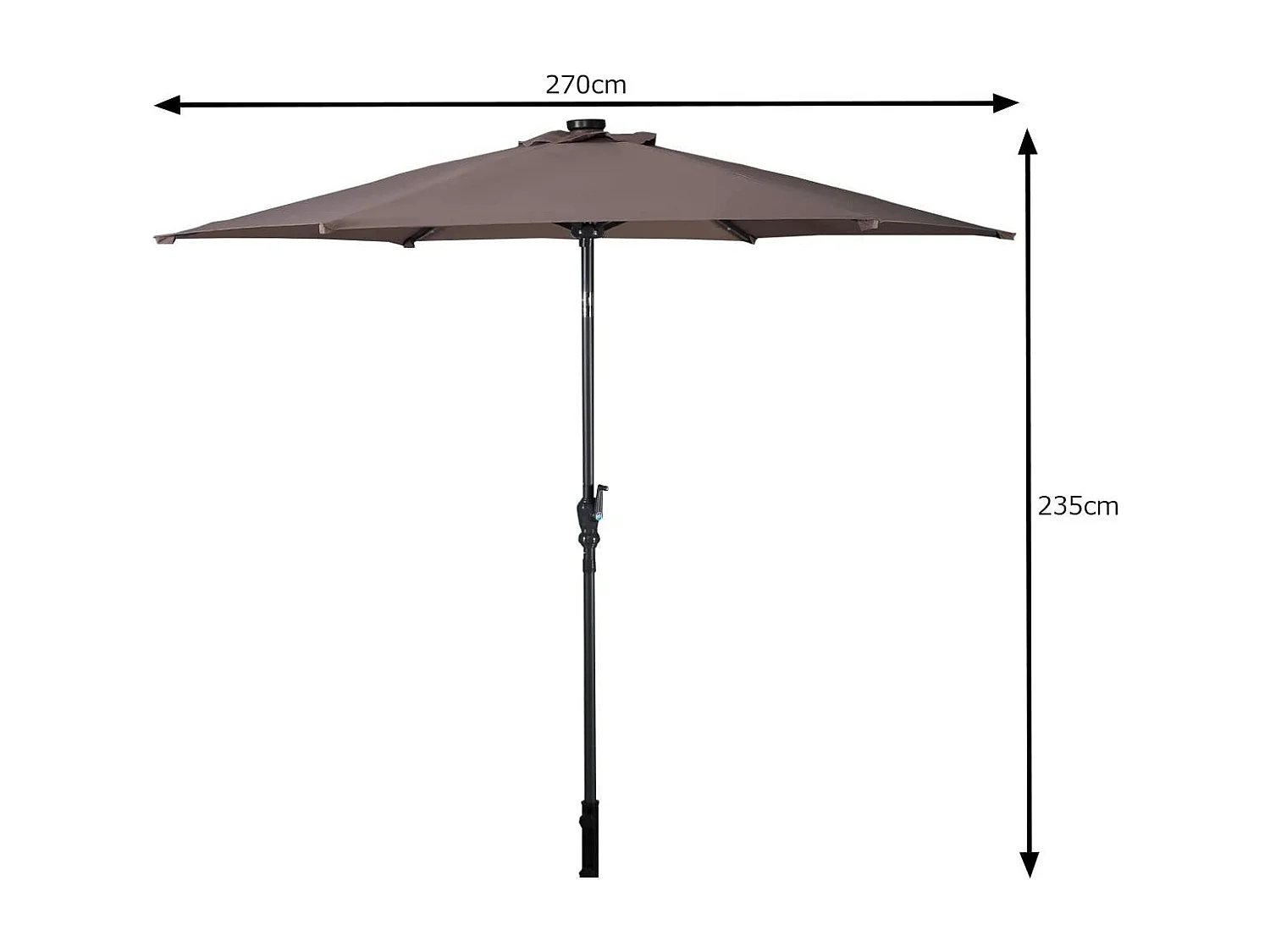 Parasol de Jardin/Parasol Déporté et Inclinable de Jardin Dia 270 CM avec 16 LED Marron