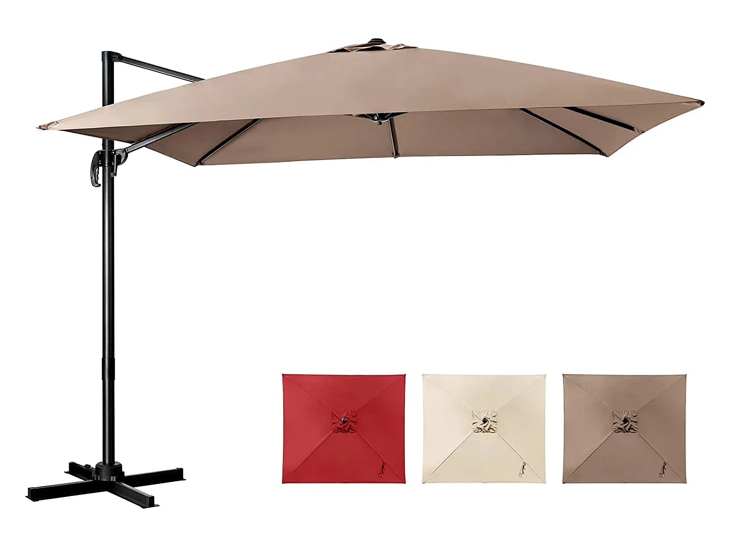 Parasol Déporté Inclinable 3x3M avec Base Croisée Rotatif à 360°,Manivelle,8 Baleines,Event pour Jardin,Terrasse,Café