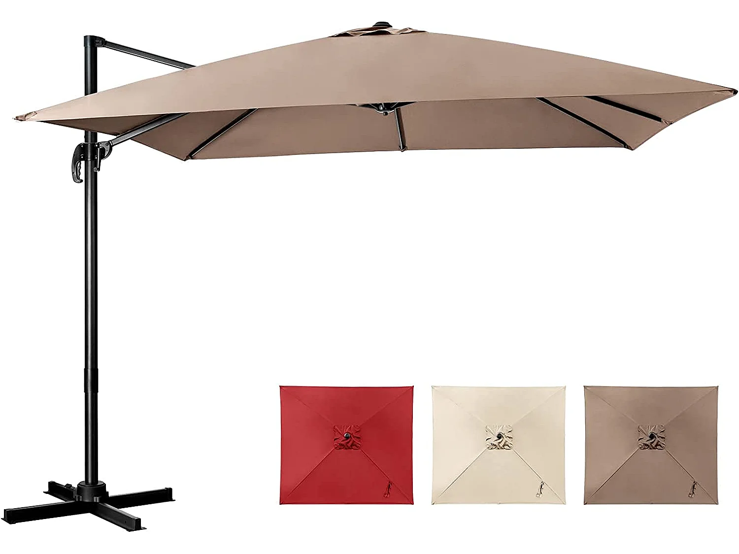 Parasol Déporté Inclinable 3x3M avec Base Croisée Rotatif à 360°,Manivelle,8 Baleines,Event pour Jardin,Terrasse,Café