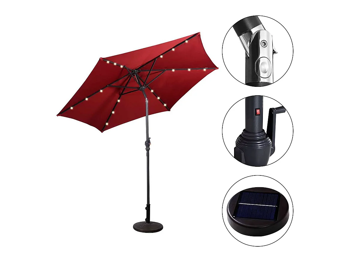 Parasol de Jardin/Parasol Déporté et Inclinable de Jardin Dia 270 CM avec 16 LED Vin Rouge