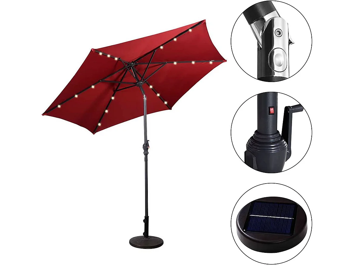 Parasol de Jardin/Parasol Déporté et Inclinable de Jardin Dia 270 CM avec 16 LED Vin Rouge