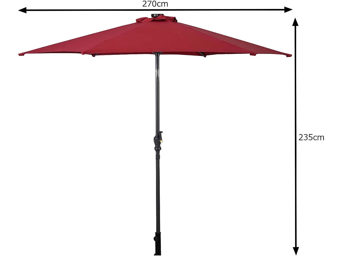 Parasol de Jardin/Parasol Déporté et Inclinable de Jardin Dia 270 CM avec 16 LED Vin Rouge