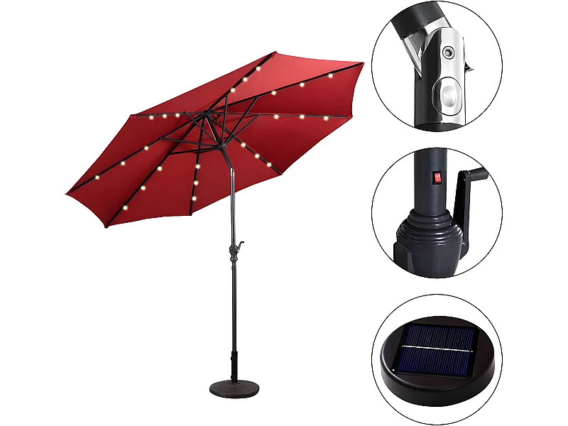 Parasol de jardin inclinable 3m avec éclairage 24 led lampe solaire parasol déporté