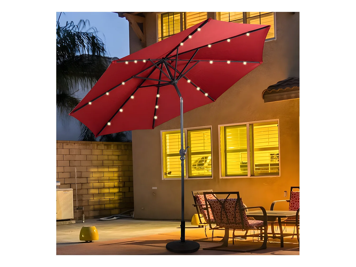 Parasol de jardin inclinable 3m avec éclairage 24 led lampe solaire parasol déporté