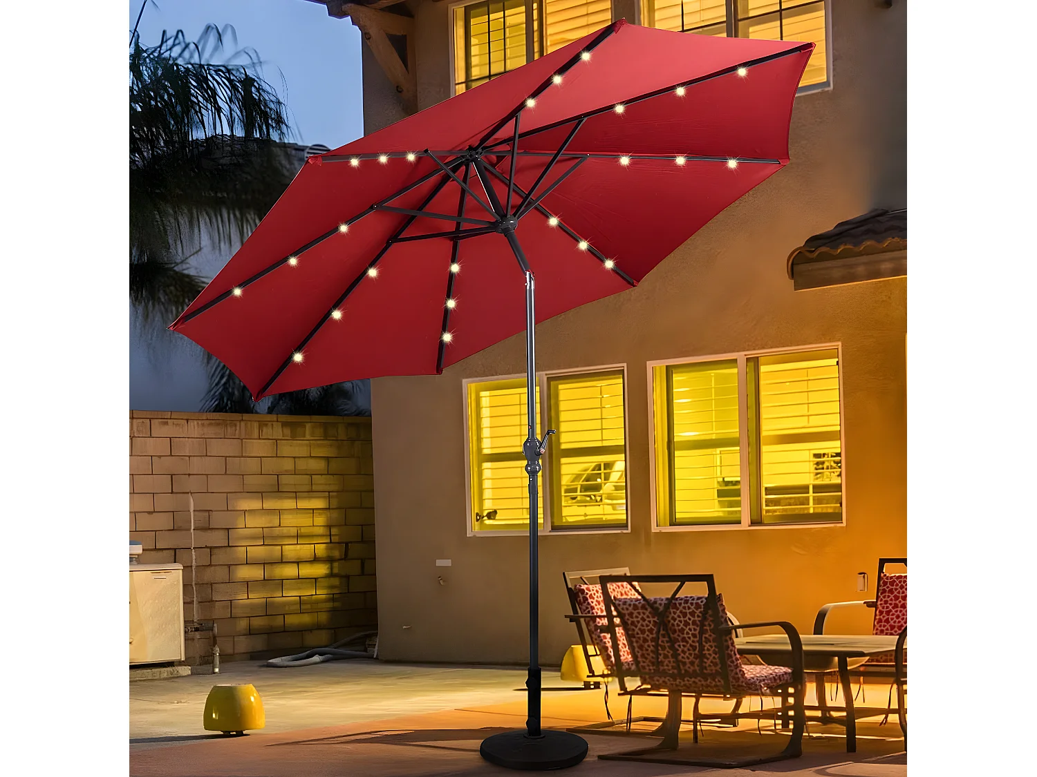 Parasol de jardin inclinable 3m avec éclairage 24 led lampe solaire parasol déporté