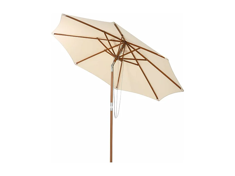 Parasol Inclinable Ø3m Toile Polyester Imperméable avec Cordon de Serrage 8 Baleines Ventilation pour Jardin Cour Beige