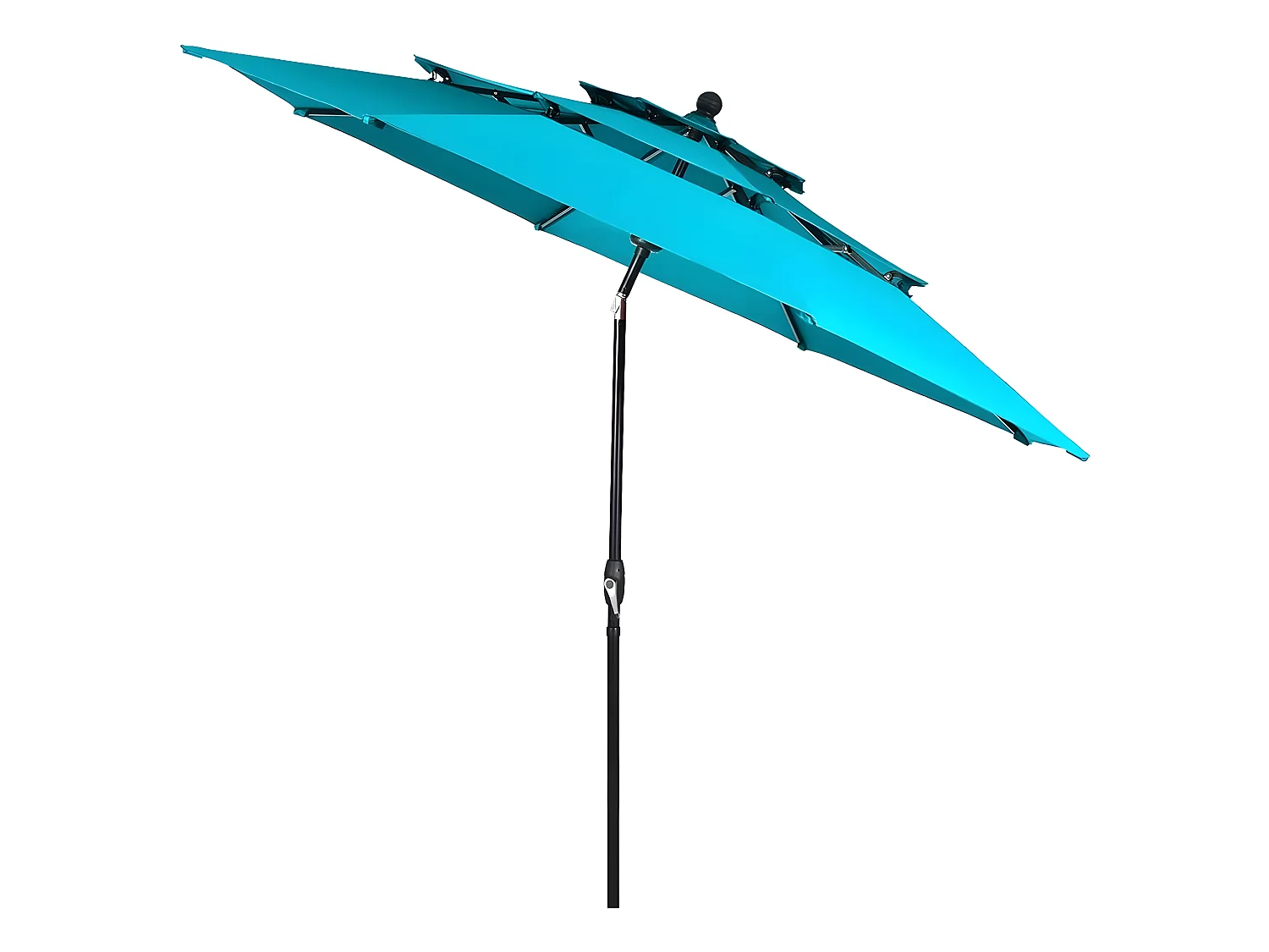 Parasol Extérieur de 3m à 3 Niveaux, Parasol de Patio Auto-inclinable Double Ventilation, Manivelle, Poteau en Aluminium Bleu