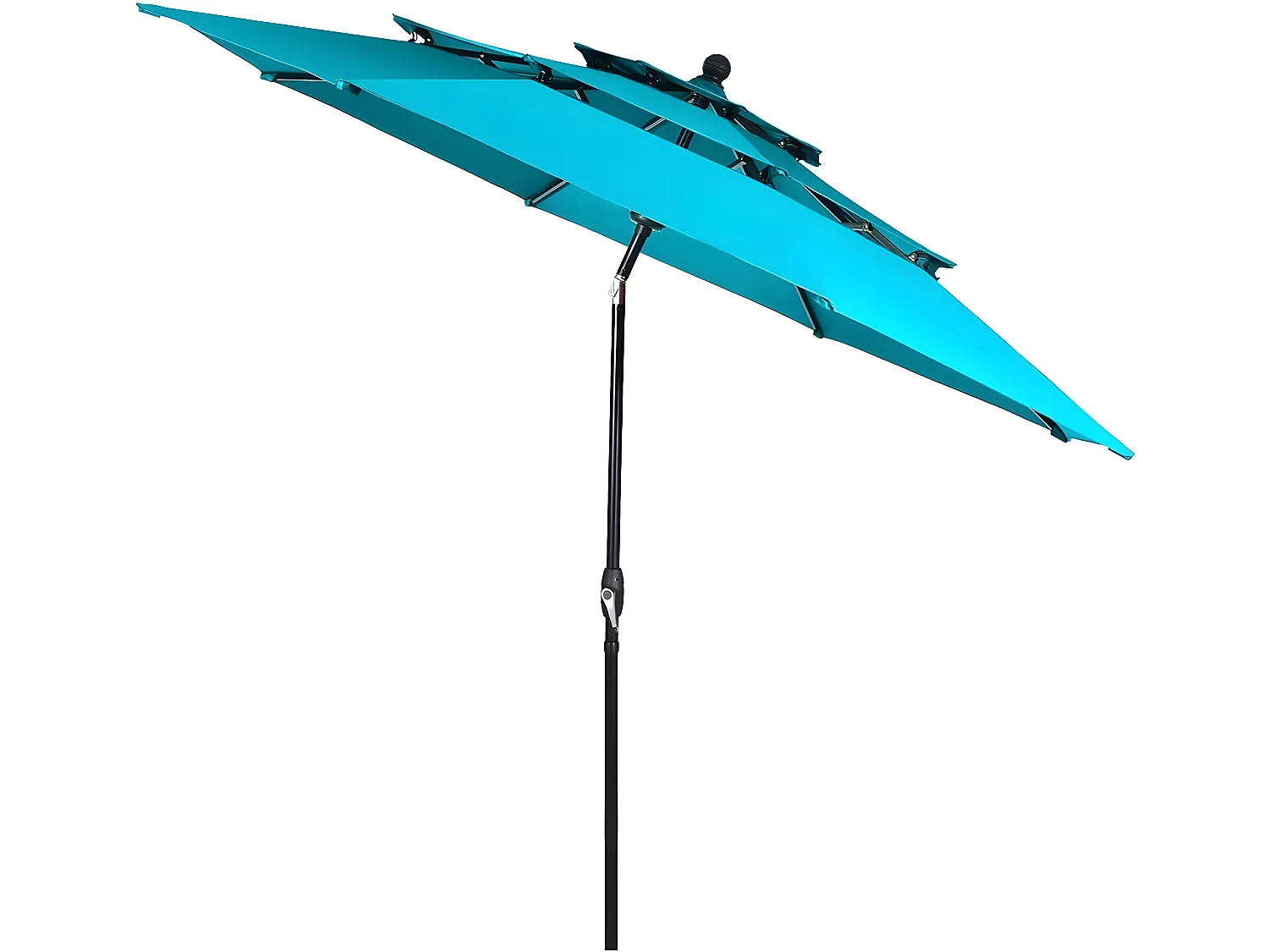 Parasol Extérieur de 3m à 3 Niveaux, Parasol de Patio Auto-inclinable Double Ventilation, Manivelle, Poteau en Aluminium Bleu