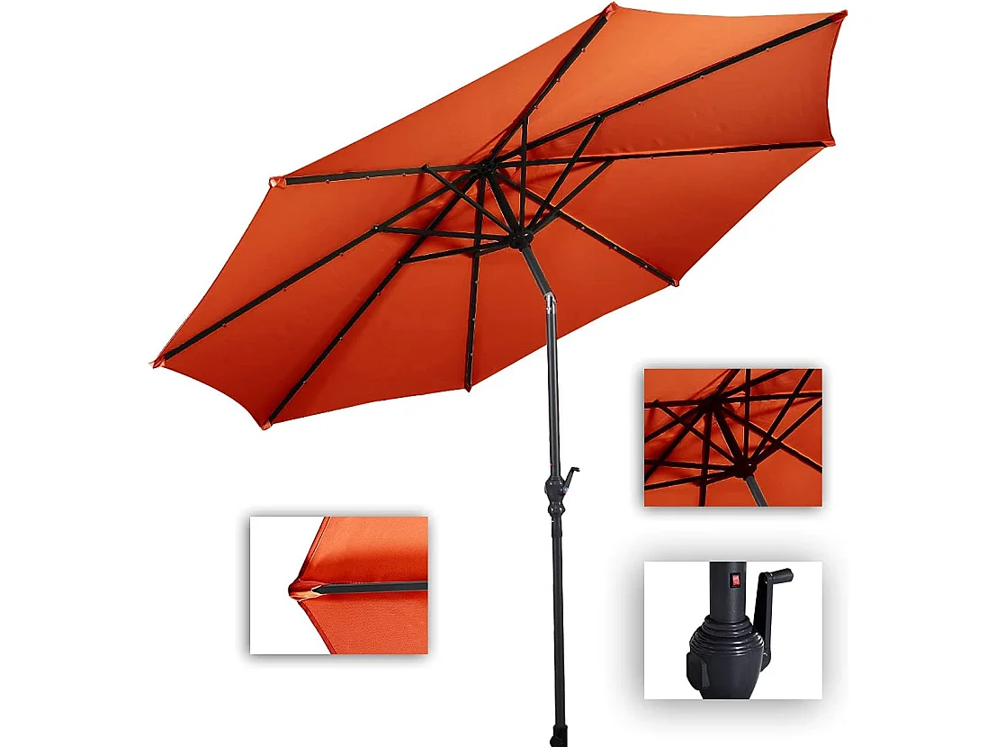 Parasol Inclinable Dia.300CM en Métal Toile Polyester Imperméable avec Ouvertures d'Aération pour Jardin,Terrasse Orange