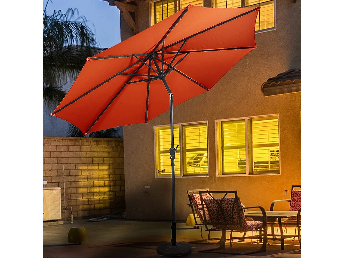 Parasol Inclinable Dia.300CM en Métal Toile Polyester Imperméable avec Ouvertures d'Aération pour Jardin,Terrasse Orange