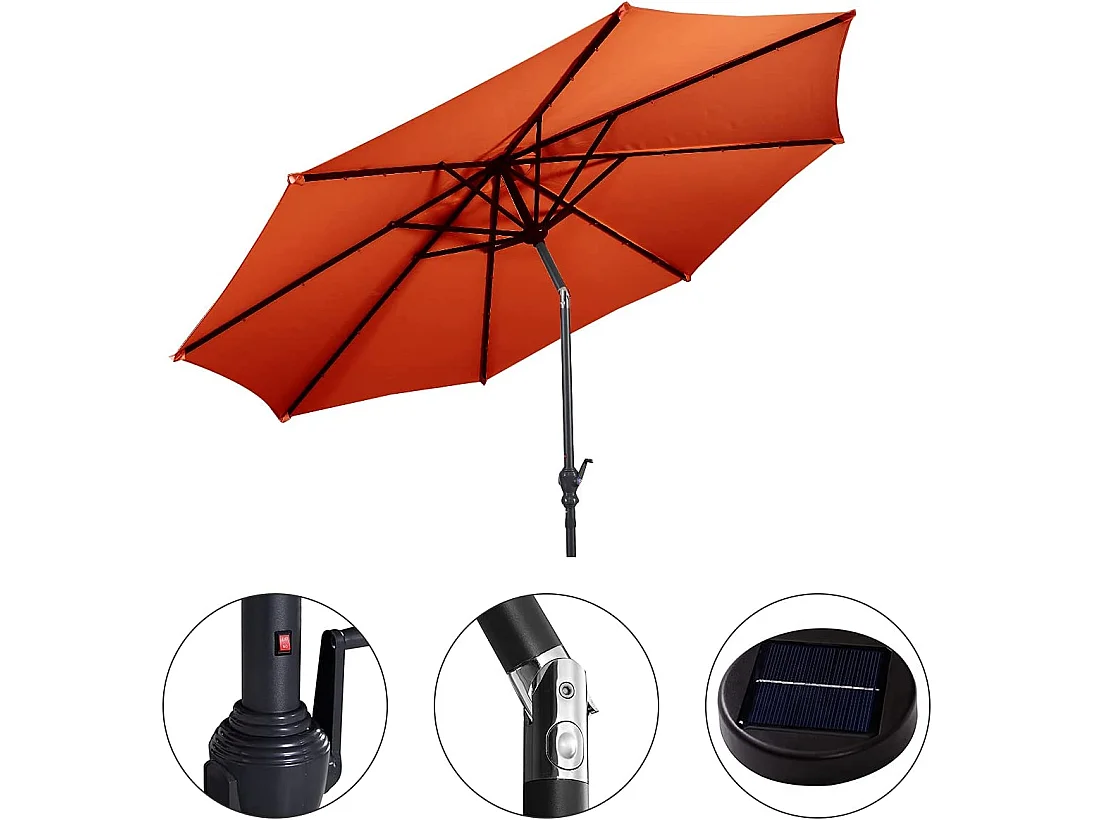 Parasol Inclinable Dia.300CM en Métal Toile Polyester Imperméable avec Ouvertures d'Aération pour Jardin,Terrasse Orange