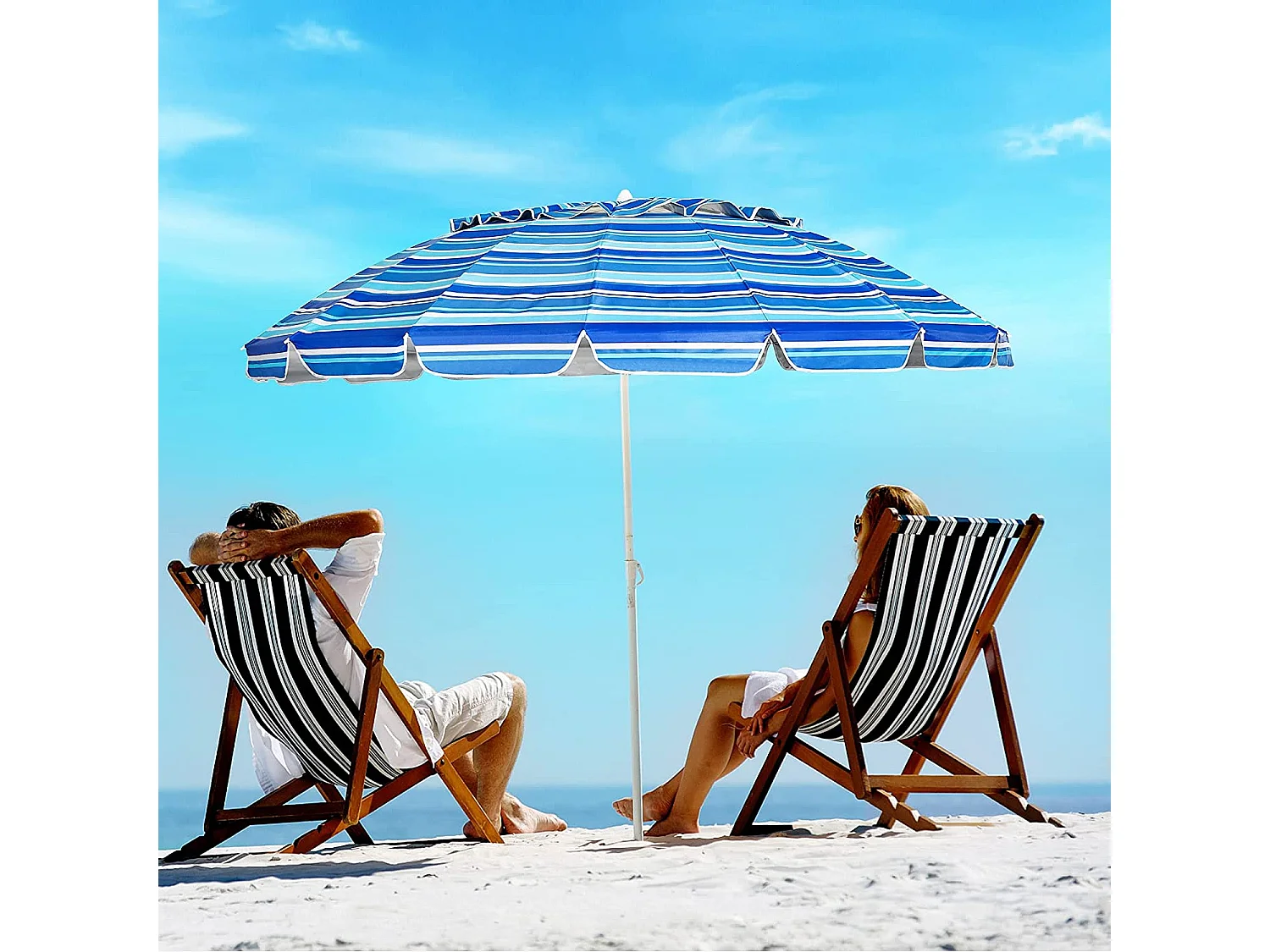 Parasol de Plage Inclinable 2,45 M Protection UPF 50+ Baleines en Fibre de Verre avec Sac Pied Amovible Bleu foncé