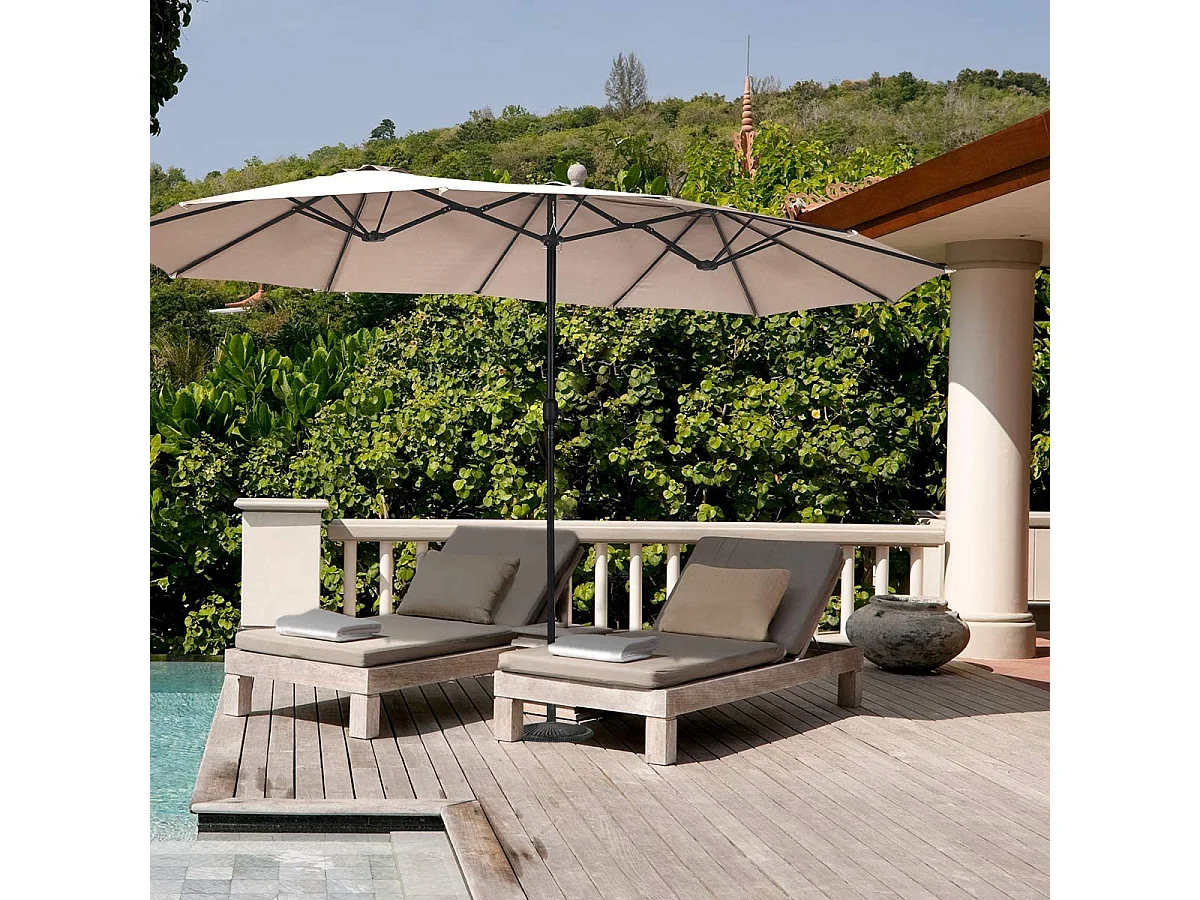 parasol de jardin parasol extérieur double 460x245cm de grande taille φ48mm poteau pour balcon/jardin/terrasse (beige)