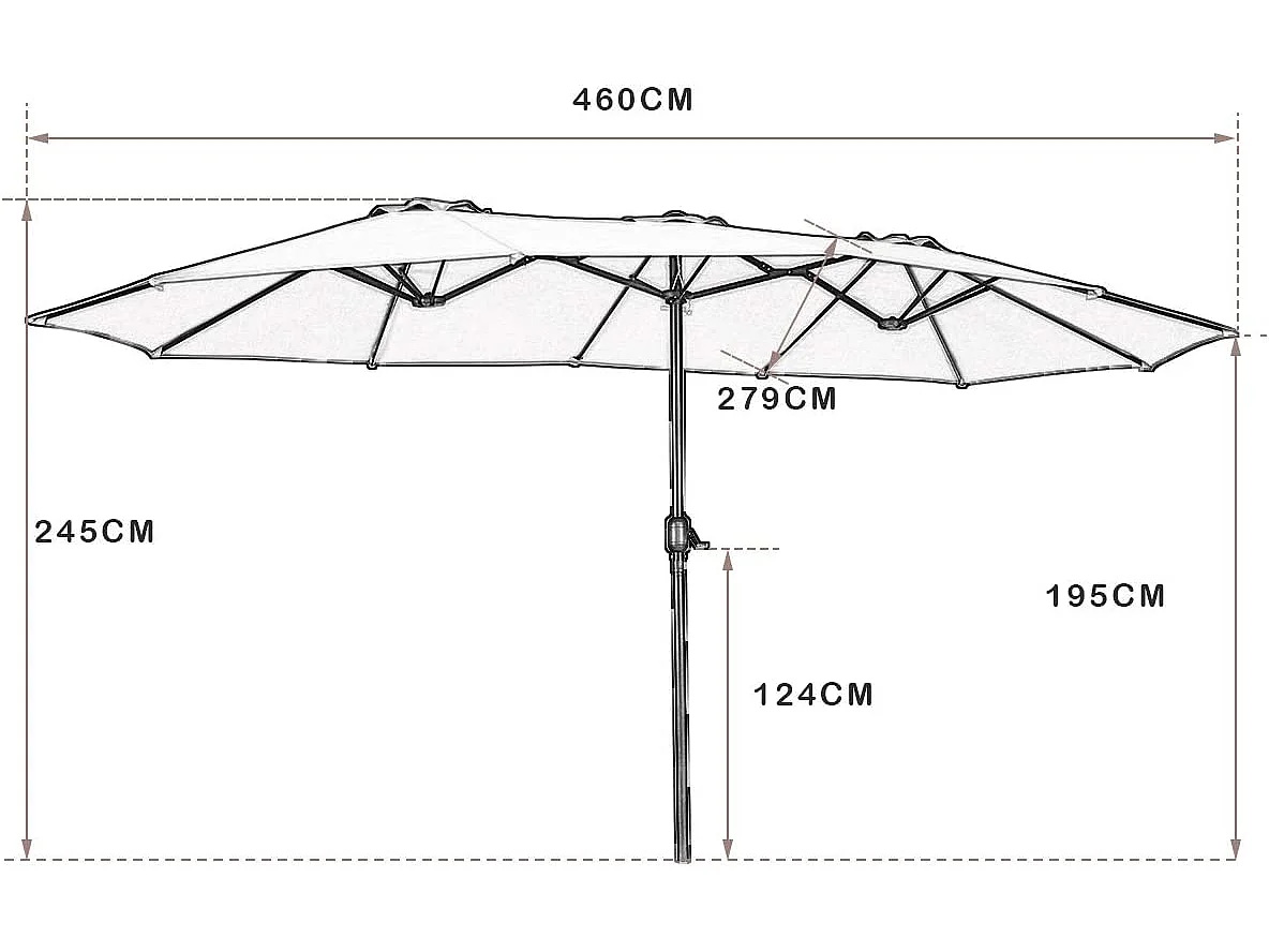 parasol de jardin parasol extérieur double 460x245cm de grande taille φ48mm poteau pour balcon/jardin/terrasse (beige)