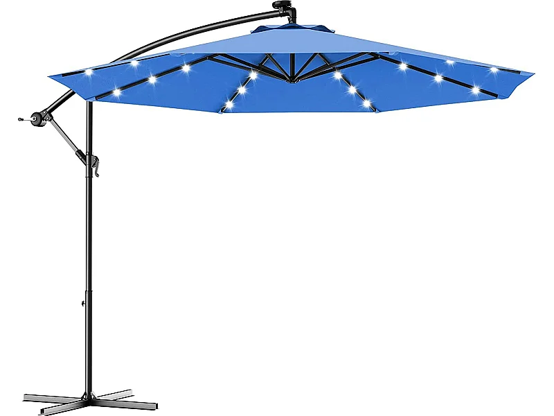 Parasol Déporté 3M Excentré avec 24 LED Lampe Solaire en Polyester Inperméable Hauteur 250CM avec 8 Baleines en Fer Jardin