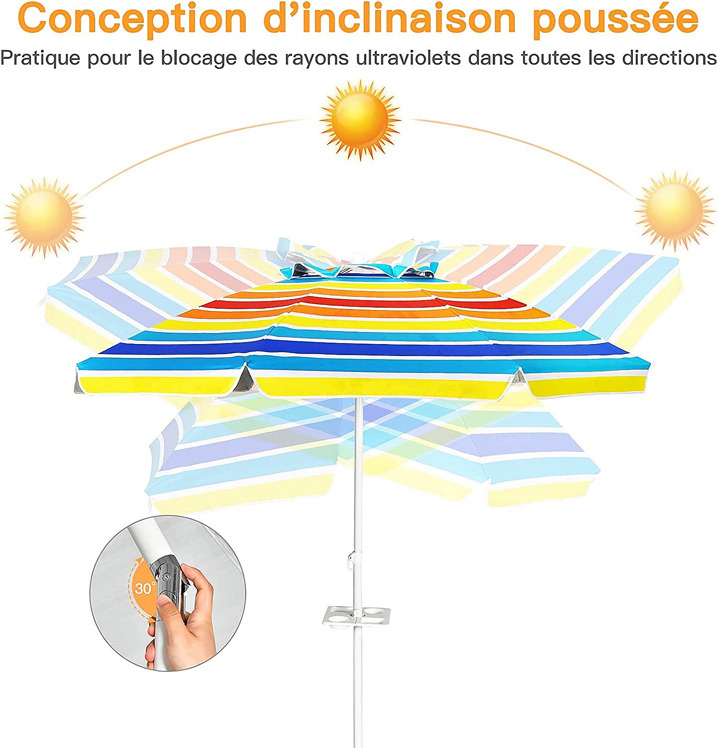 Parasol De Plage Inclinable HOMEDEMO - Protection UV 50+, Housse Incluse - Pour Terrasse, Piscine, Camping