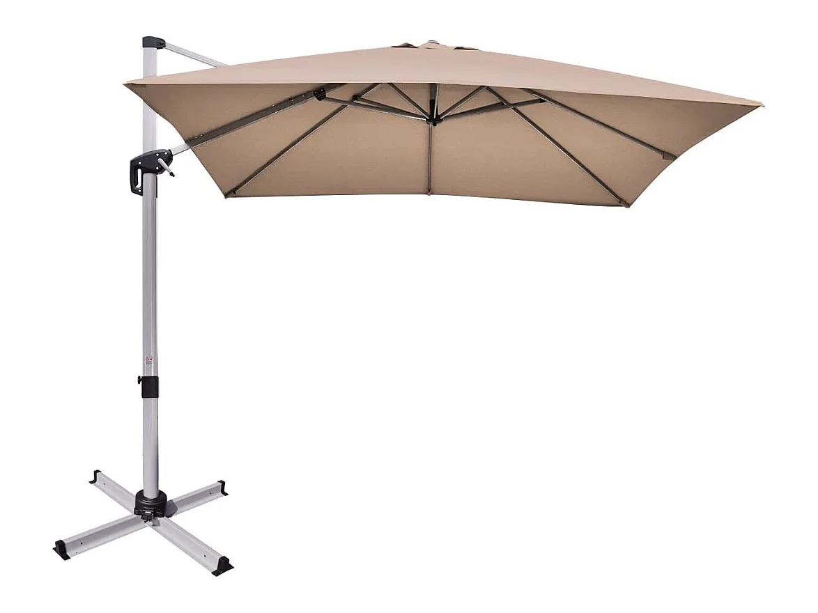 Parasol Déporté Carré 3M avec Base en Croix Poteau en Aluminium Rotatif à 360° Manivelle Inclinable 8 Baleines Brun