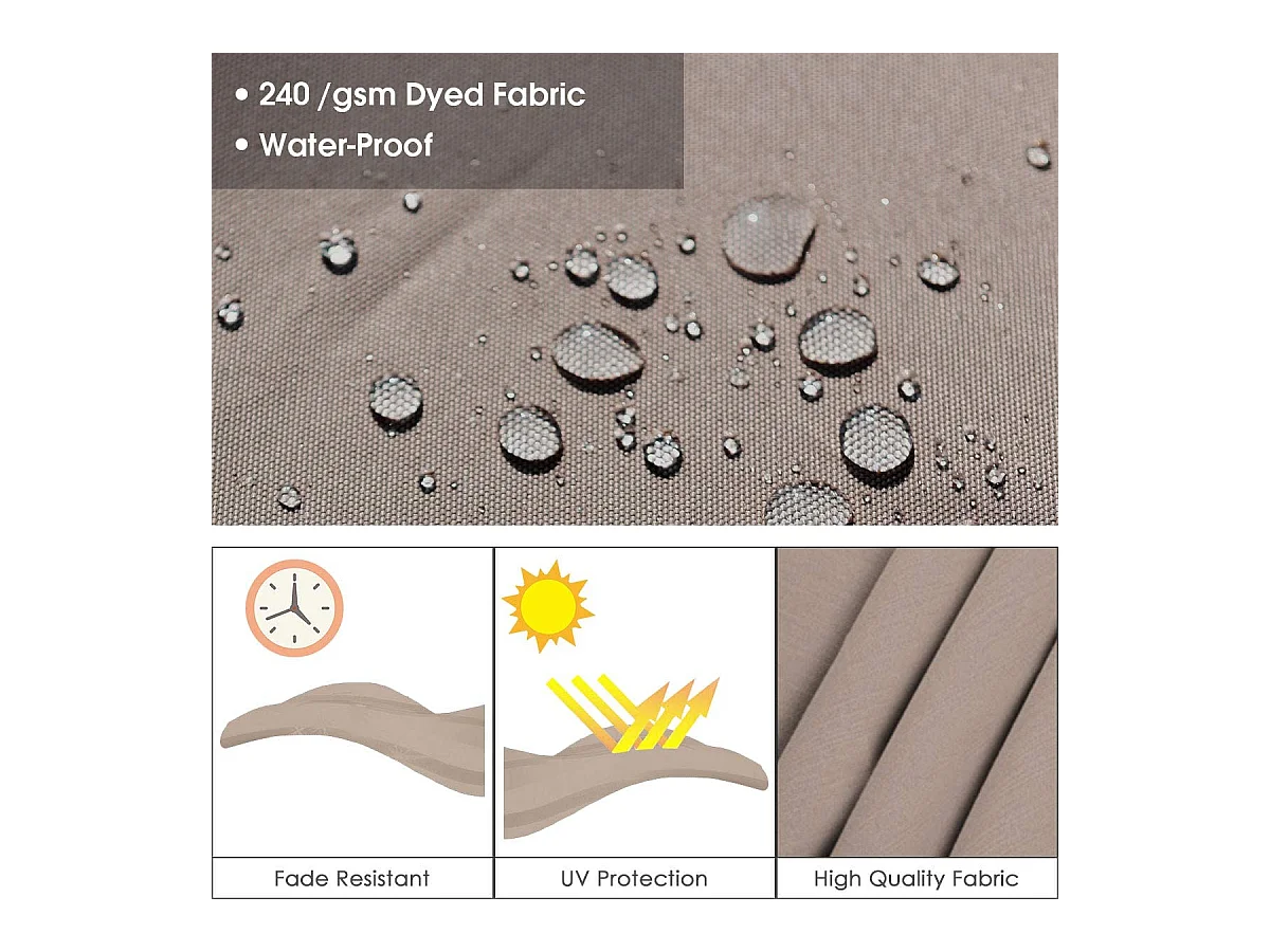 Parasol Déporté Carré 3M avec Base en Croix Poteau en Aluminium Rotatif à 360° Manivelle Inclinable 8 Baleines Brun