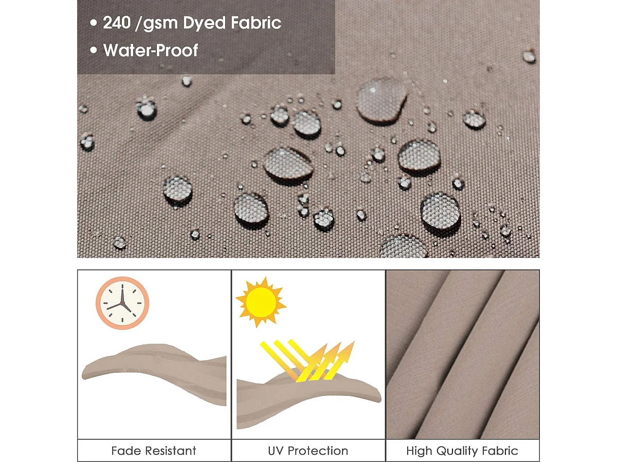 Parasol Déporté Carré 3M avec Base en Croix Poteau en Aluminium Rotatif à 360° Manivelle Inclinable 8 Baleines Brun