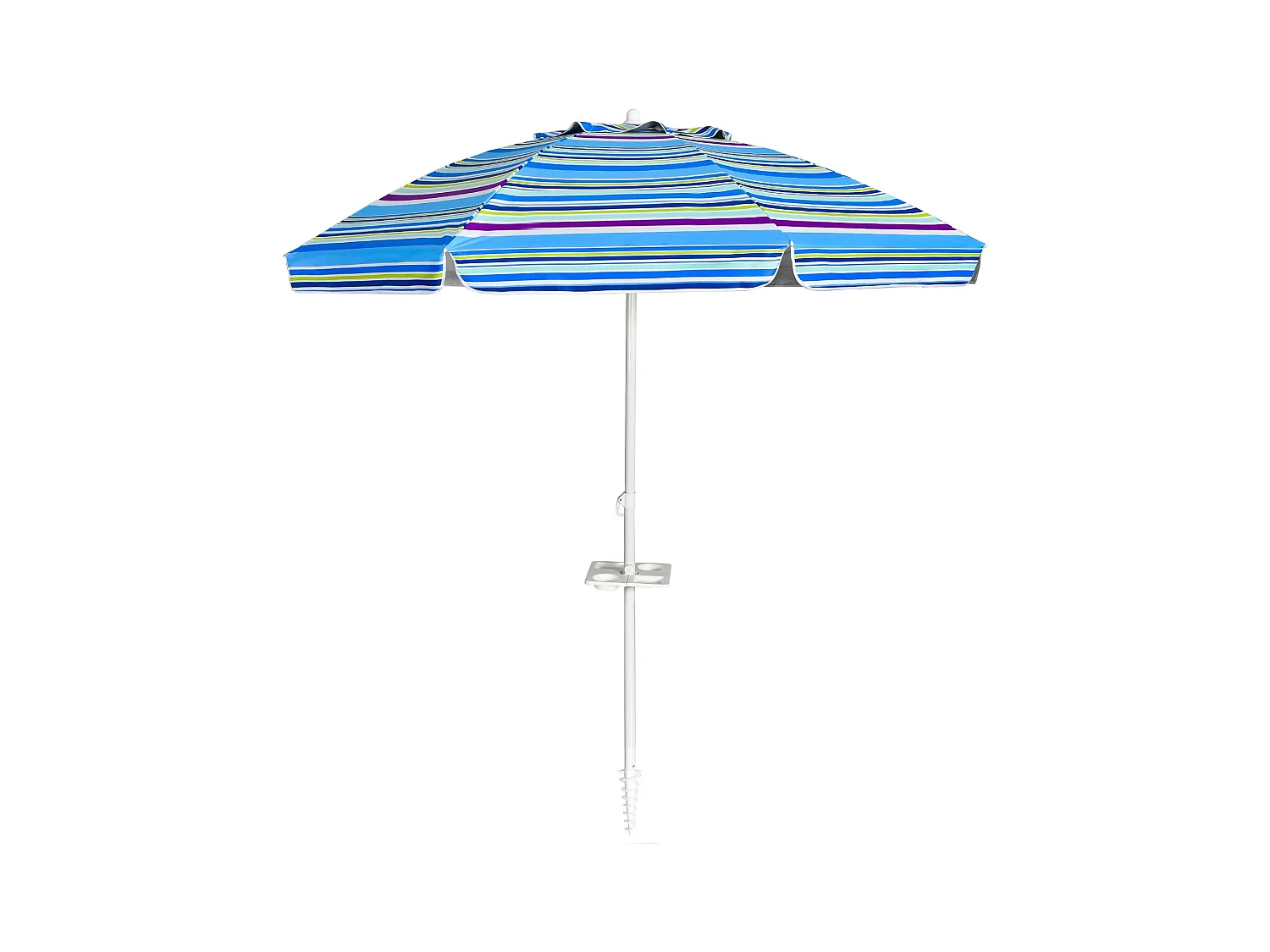 Parasol Pliable 2,2M Mécanisme Inclinable 30° avec Porte-Gobelet Fixation pour Sable Protection UPF50+ Portable Extérieur (Bleu)