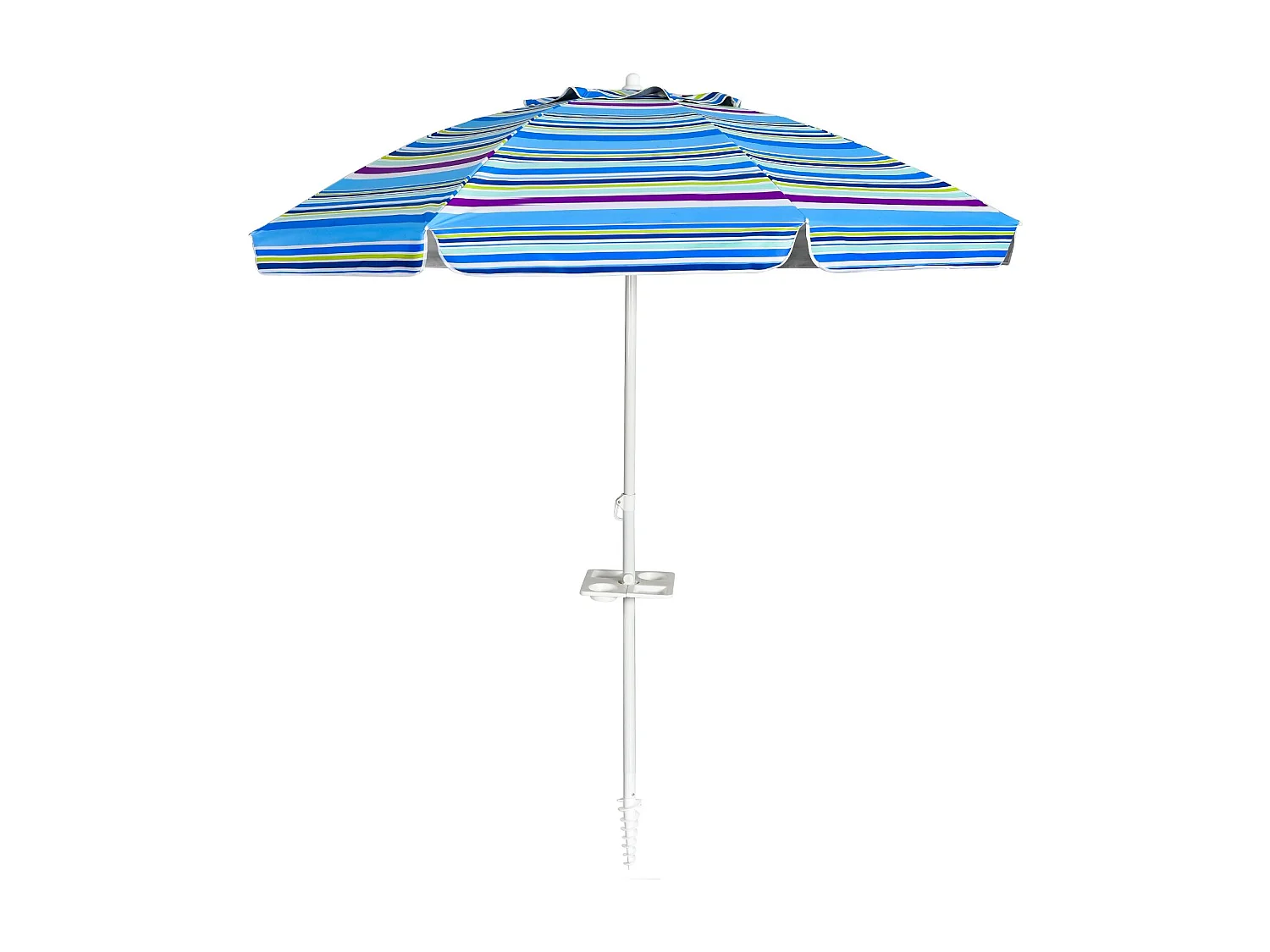 Parasol Pliable 2,2M Mécanisme Inclinable 30° avec Porte-Gobelet Fixation pour Sable Protection UPF50+ Portable Extérieur (Bleu)