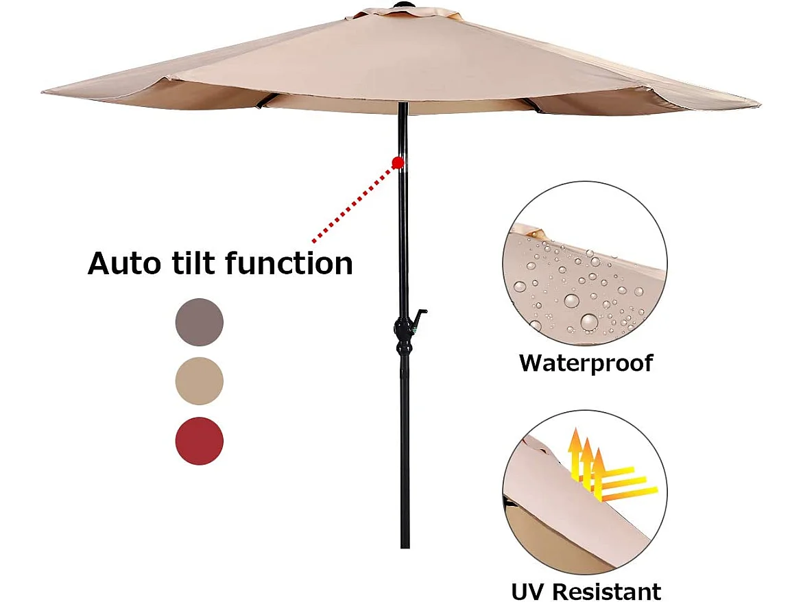 parasol inclinable déporté ø 300cm en métal toile polyester imperméable avec ouvertures d'aération pour jardin