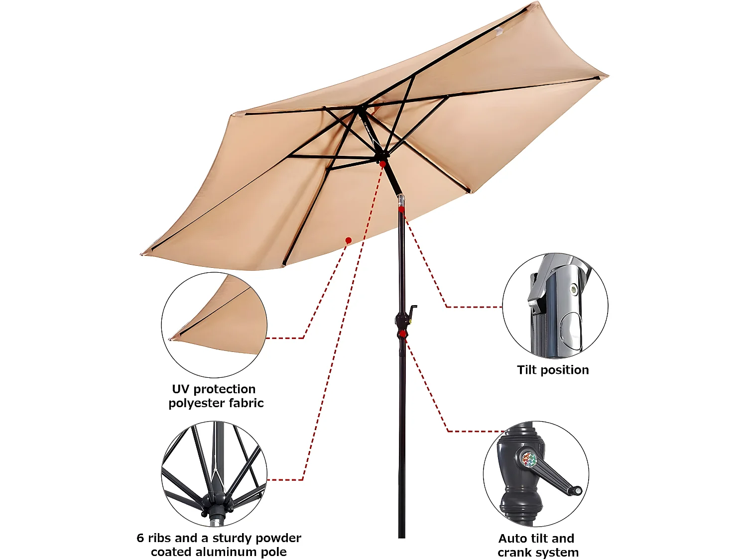 parasol inclinable déporté ø 300cm en métal toile polyester imperméable avec ouvertures d'aération pour jardin