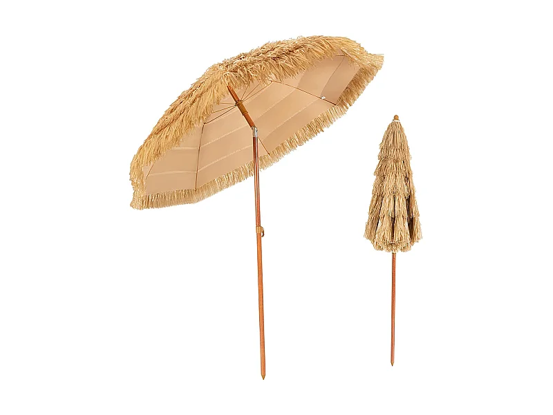 Parasol Inclinable de Paille 1,75M--Protection Solaire UPF 30+, Inclinable sur 30°/Style Hawaïen pour Plage de sable/Jardin/Terrasse/Plage Beige
