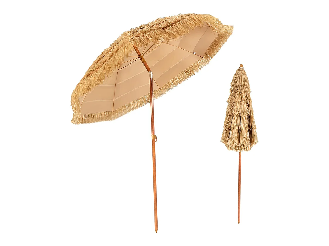Parasol Inclinable de Paille 1,75M--Protection Solaire UPF 30+, Inclinable sur 30°/Style Hawaïen pour Plage de sable/Jardin/Terrasse/Plage Beige